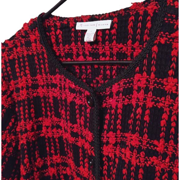 Red Tweed Cardigan size 1X Vintage Style Sweater Jacket - Picture 3 of 3